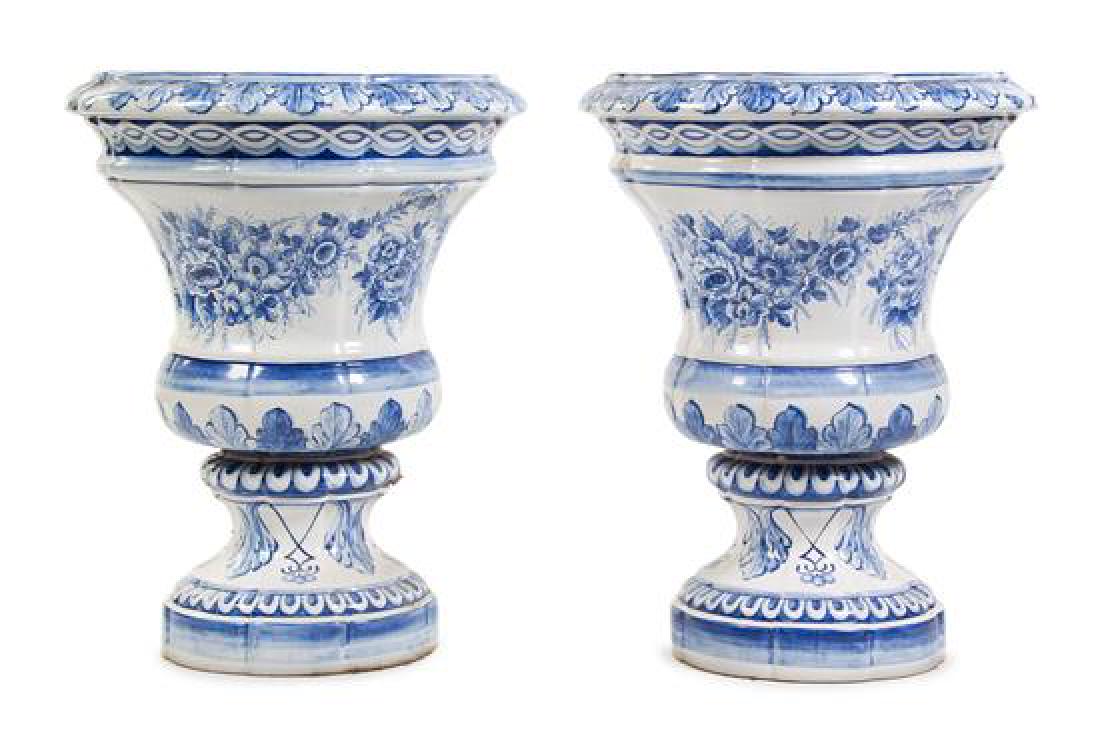 A Pair of Portuguese Faience Garden Urns Height 30 (1 of 1)