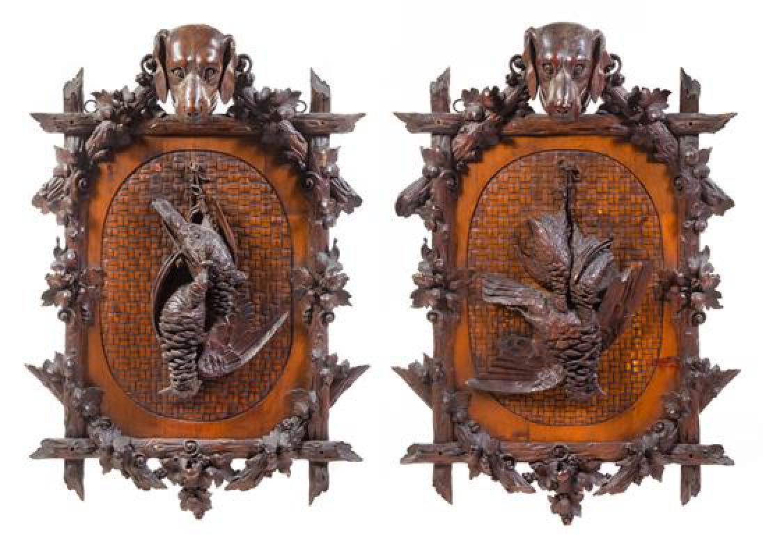 A Pair of Black Forest Carved Game Plaques Height 38 x (1 of 1)
