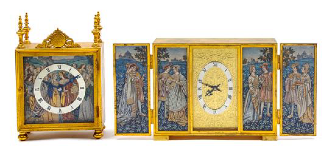 Two Swiss Brass Desk Clocks Height of tallest 9 7/8 (1 of 1)