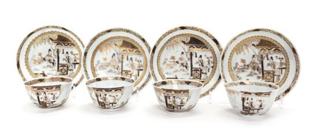 Four Chinese Export Porcelain Tea Bowls with Saucers (1 of 1)