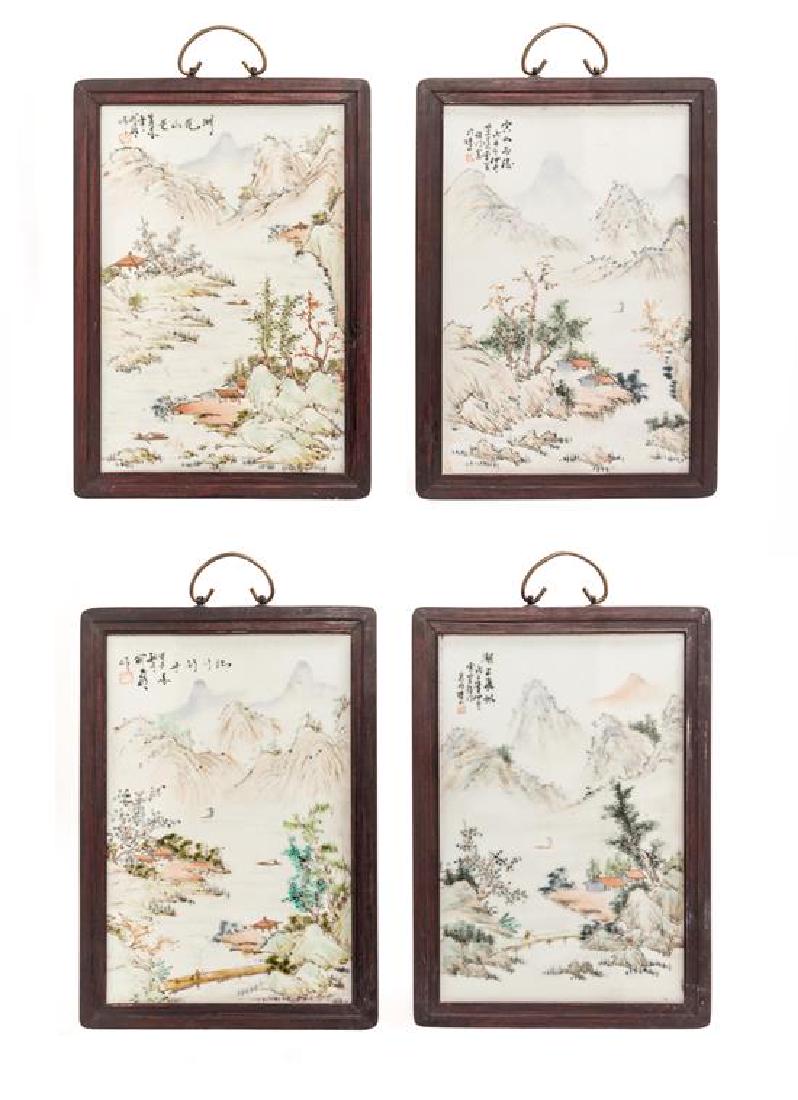 Four Chinese Polychrome Enameled Plaques Height 13 3/4 (1 of 1)