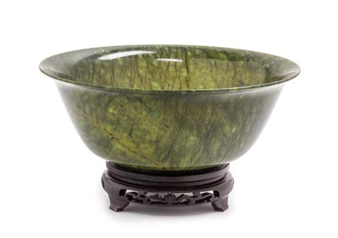 A Large Chinese Spinach Jade Bowl Diameter 10 inches.
