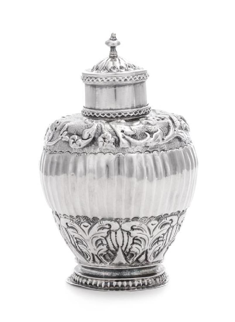 A Dutch Silver Tea Caddy, 18th Century, of ovoid form, (1 of 2)