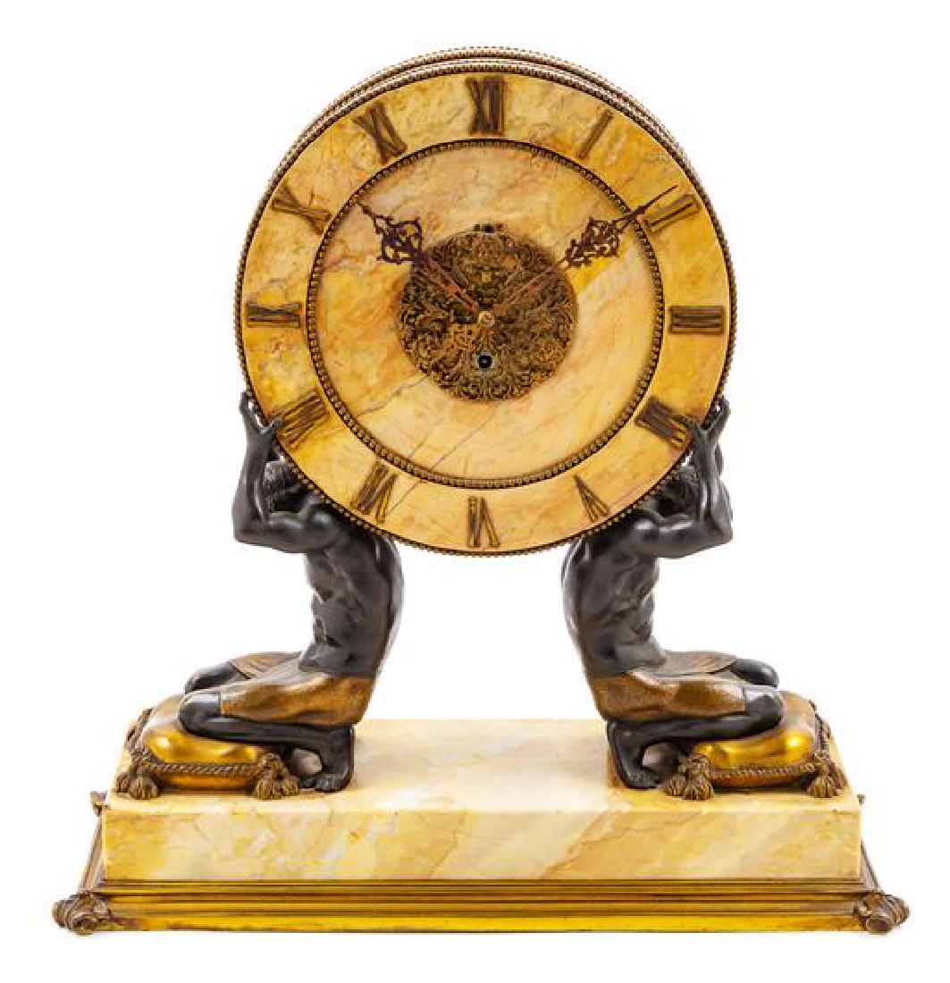 A Sienna Marble and Bronze Mantel Clock Height 19 1/2 x (1 of 1)
