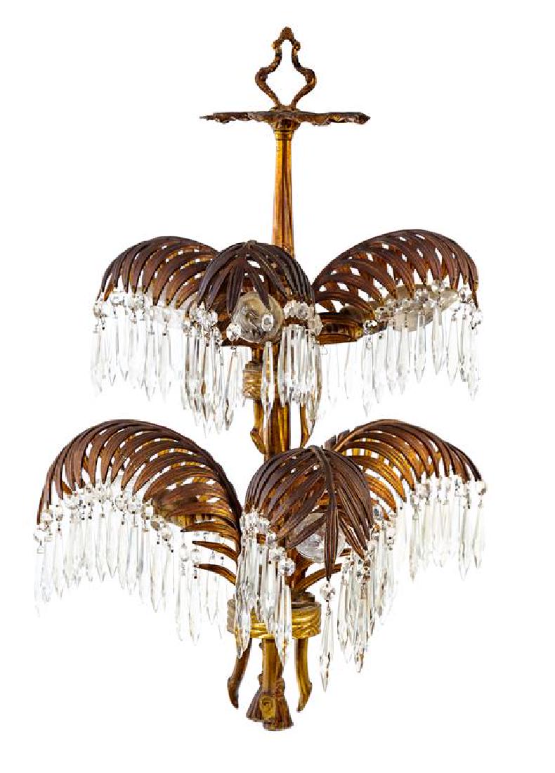 An Art Deco Brass and Glass Chandelier Height 28 x (1 of 1)