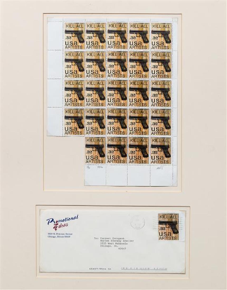 * Michael Thompson, (American, 20th/21st: * Michael Thompson (American, 20th/21st century) Kill All USA Artists, 1996 offset lithograph initialed, dated and numbered 3/5 in pencil 11 x 8 1/2 inches. Estimate $500-700 Property from the Collect