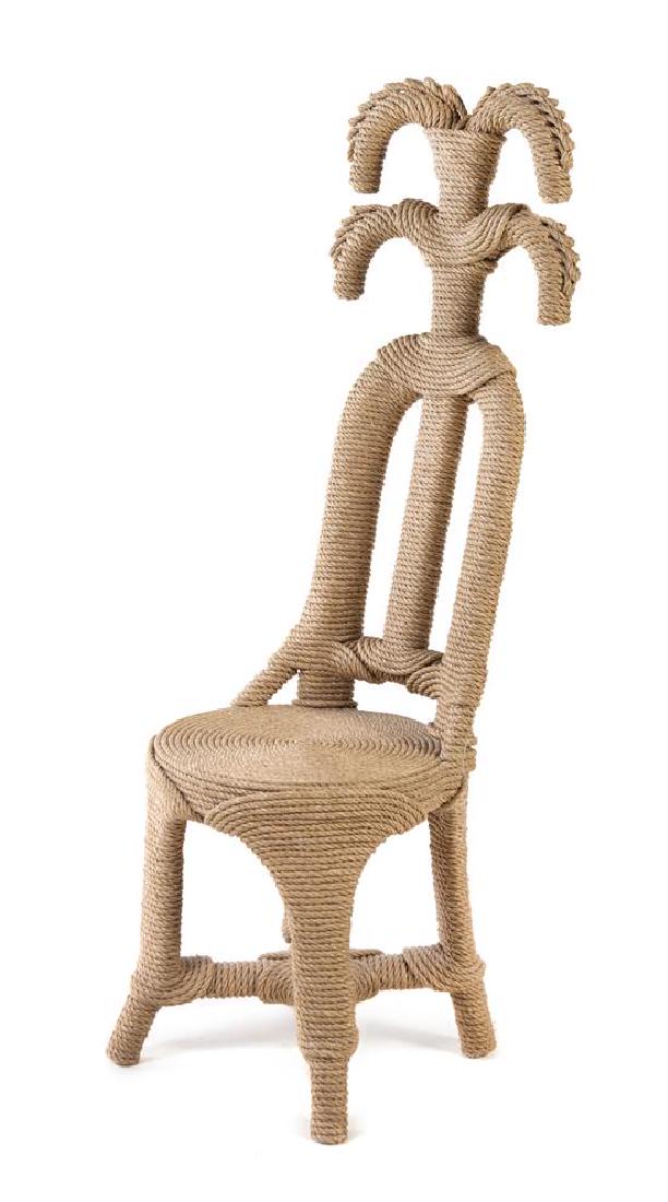 * Christian Astuguevieille (French, b. 1946), , MOISTE: * Christian Astuguevieille (French, b. 1946) MOISTE MS 1003 chair hemp rope and wood Height 51 x width 16 x depth 18 inches. Estimate $2,000-3,000
