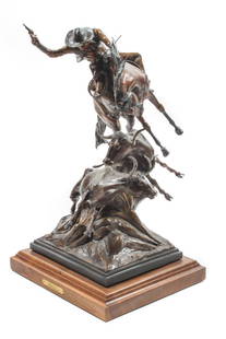 Dustin Payne Height 28 x width 17 inches: Dustin Payne (american, b. 1981) Dodge City, bronze, edition 11/35 signed Dustin Payne (back of base) Height 28 x width 17 inches Estimate $1,500-2,500