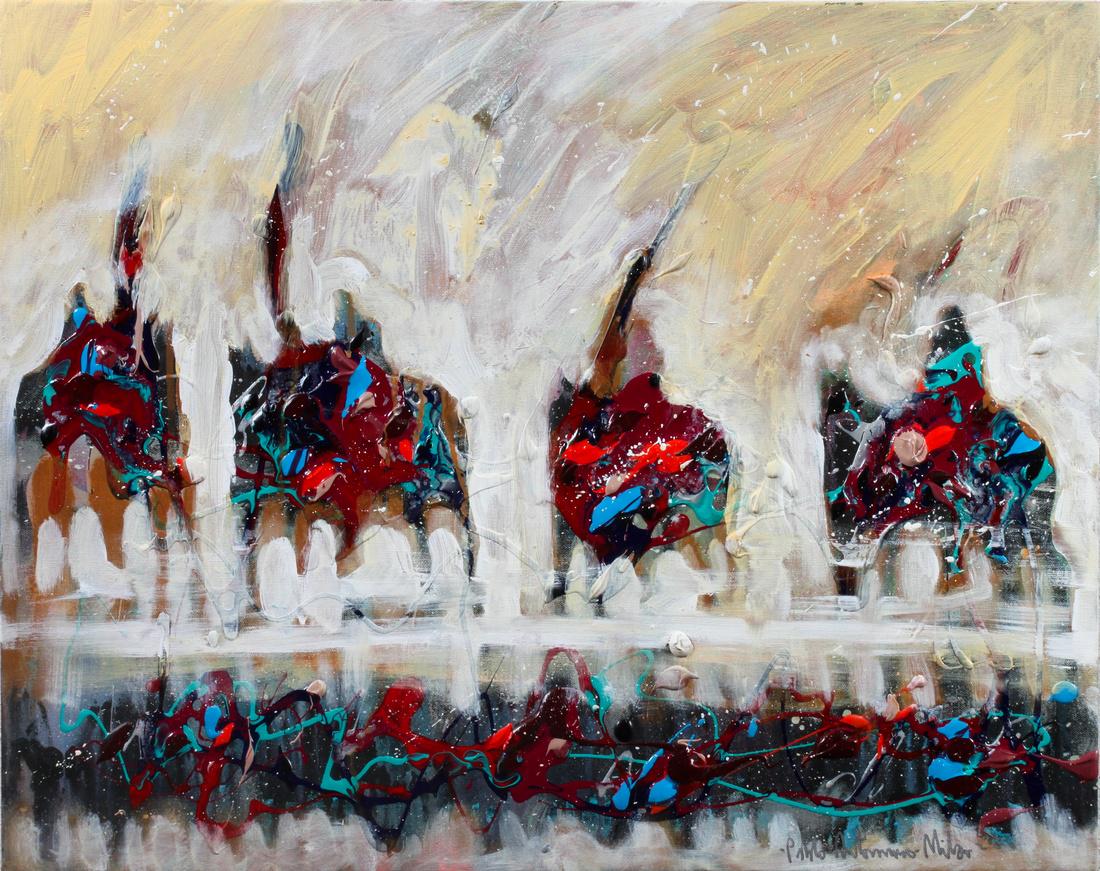 Pablo Antonio Milan 19 x 24 inches: Pablo Antonio Milan (american, b. 1961-2017) Ghost Riders, oil on canvas, signed Pablo Antonio Milan (lower right) 19 x 24 inches Estimate $300-500