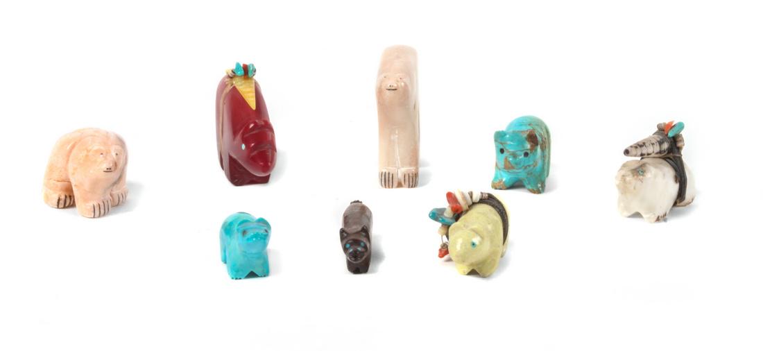 Eight Carved Zuni Bear Fetishes Height of largest 2 x (1 of 1)