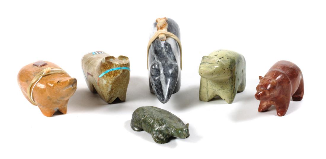 Six Zuni Carved Stone Bear Fetishes Height of largest 3 (1 of 1)