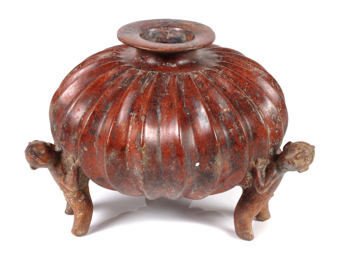 Colima Gadrooned Redware Vessel Height 9 x diameter 10 (1 of 1)