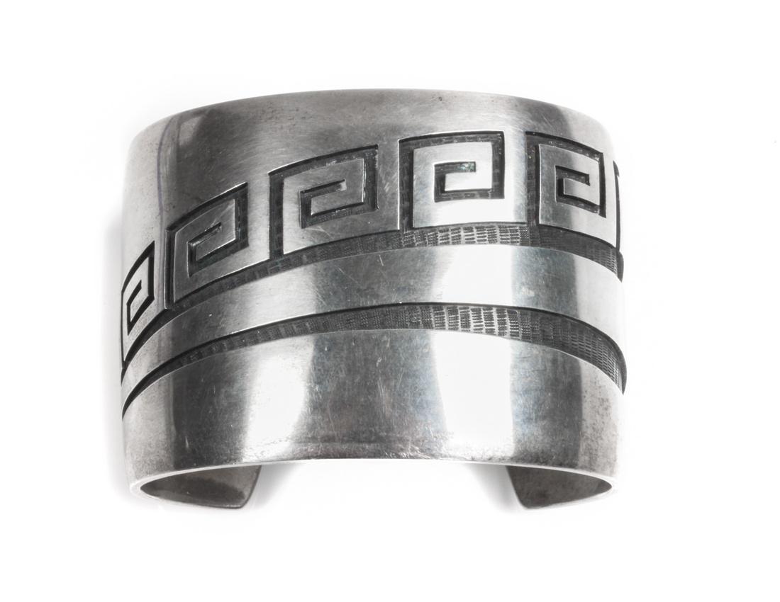 Lawrence Saufkie (Hopi, 1934-2011) Silver Overlay Cuff (1 of 1)
