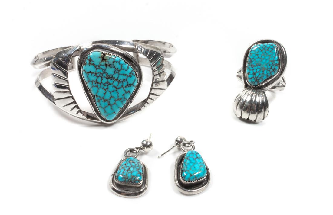 Navajo Silver and Turquoise Demi Parure Length of (1 of 1)