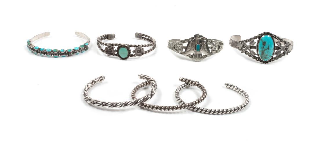 Seven Southwestern Silver Bracelets Length of largest 5 (1 of 1)