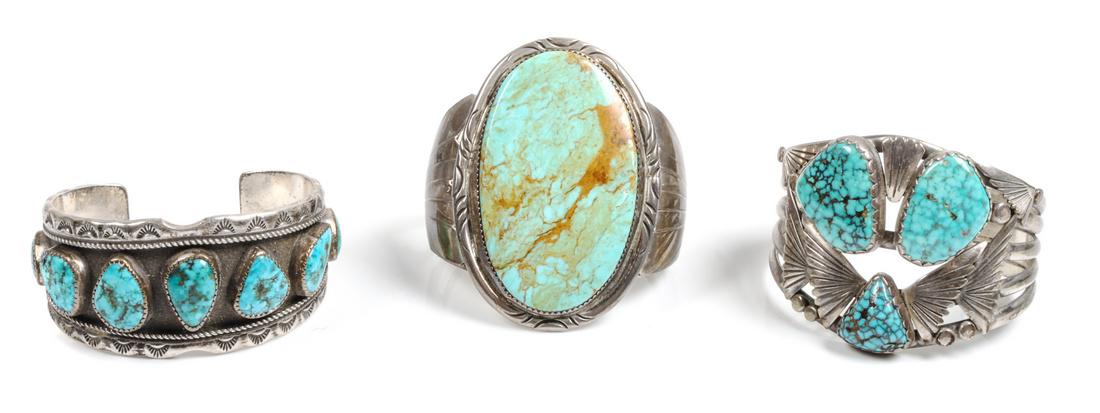 Three Southwestern Silver and Turquoise Bracelets (1 of 1)