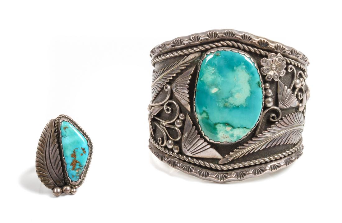 Southwestern Silver and Turquoise Bracelet and Ring Set (1 of 1)