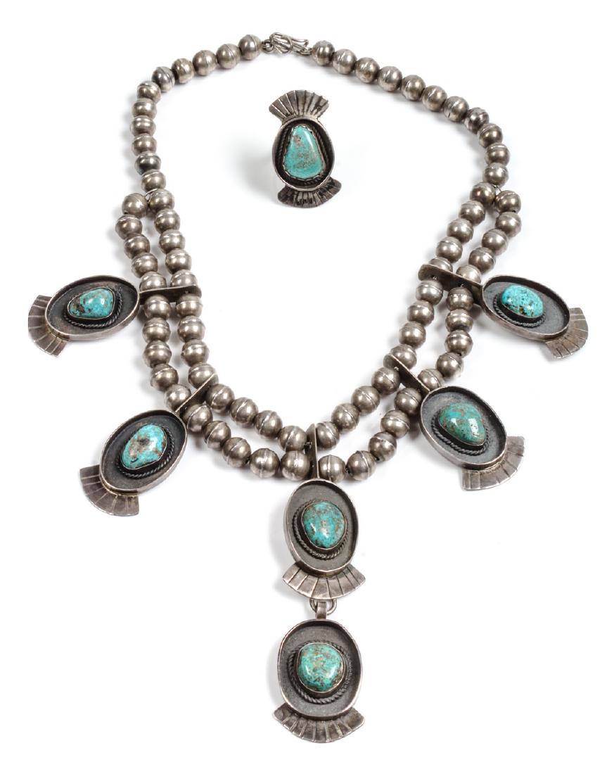 Southwestern Silver and Turquoise Necklace and Ring (1 of 1)