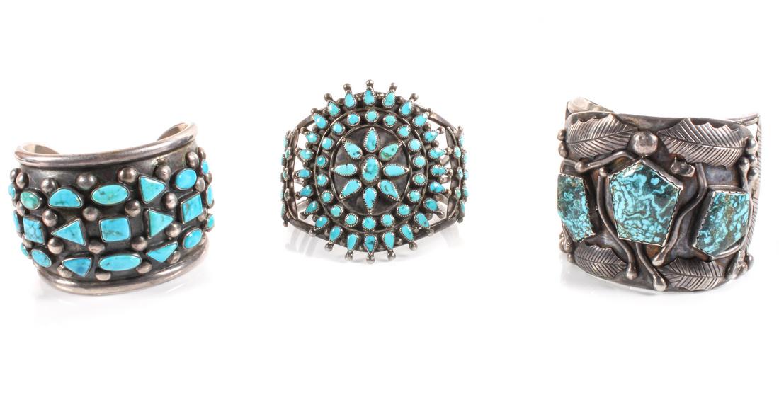 Three Southwestern Silver and Turquoise Cuff Bracelets (1 of 1)