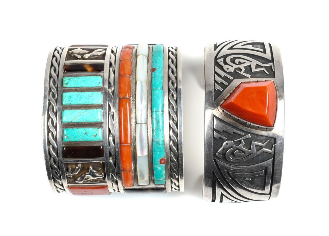 Two Southwestern Silver Cuff Bracelets Length 5 1/4 x (1 of 1)