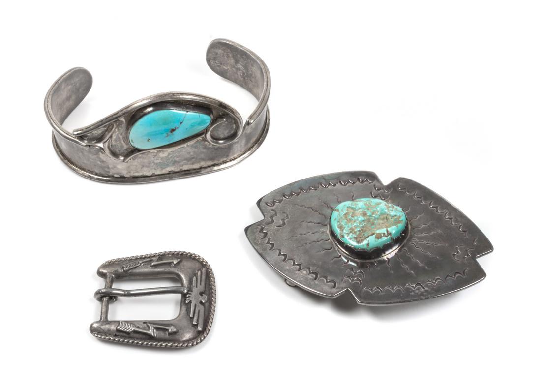 Southwestern Silver and Turquoise Belt Buckle and (1 of 1)