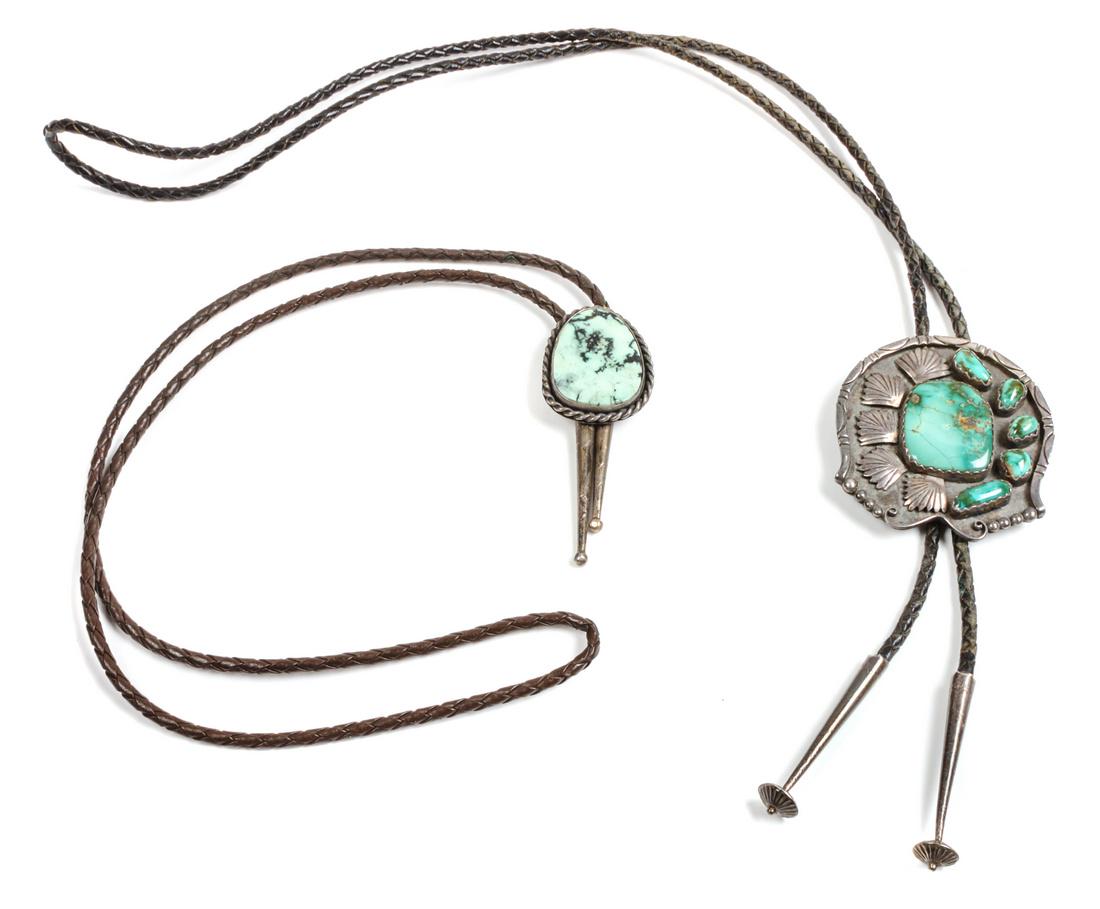 Two Southwestern Silver and Turquoise Bolos Height of (1 of 1)