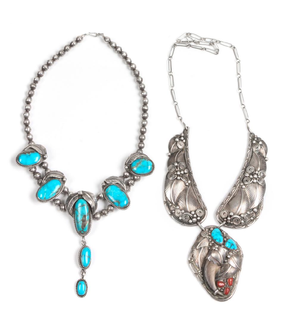 Two Southwestern Silver and Turquoise Necklaces Length (1 of 1)
