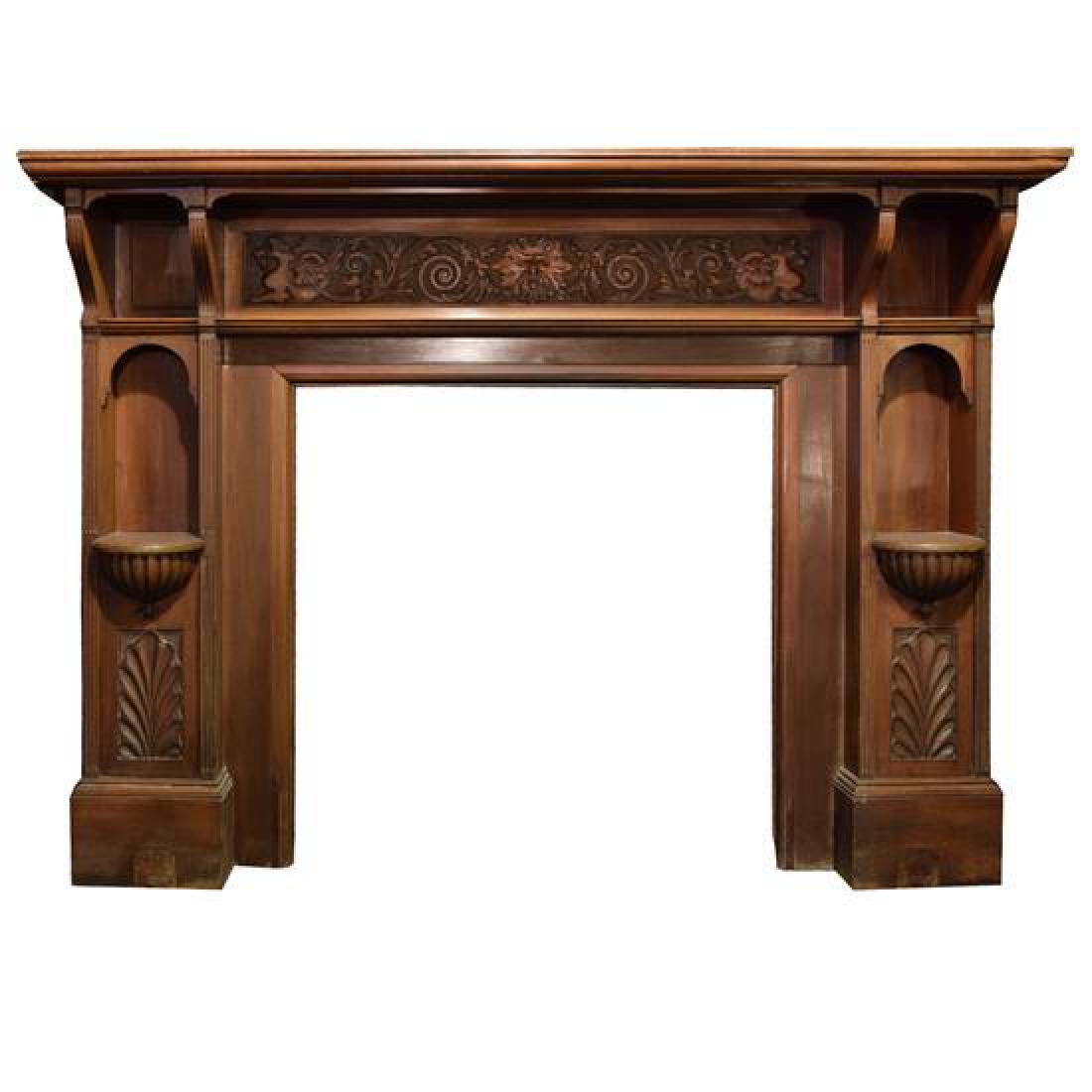 A Walnut Heavily Carved Half Mantel 72.5" W x 12.5" D x (1 of 1)