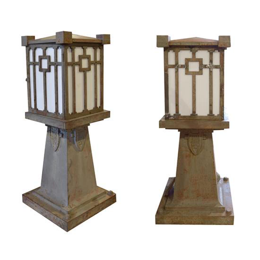A Pair of Prairie School Cast Iron Bridge Lights 22" W (1 of 3)