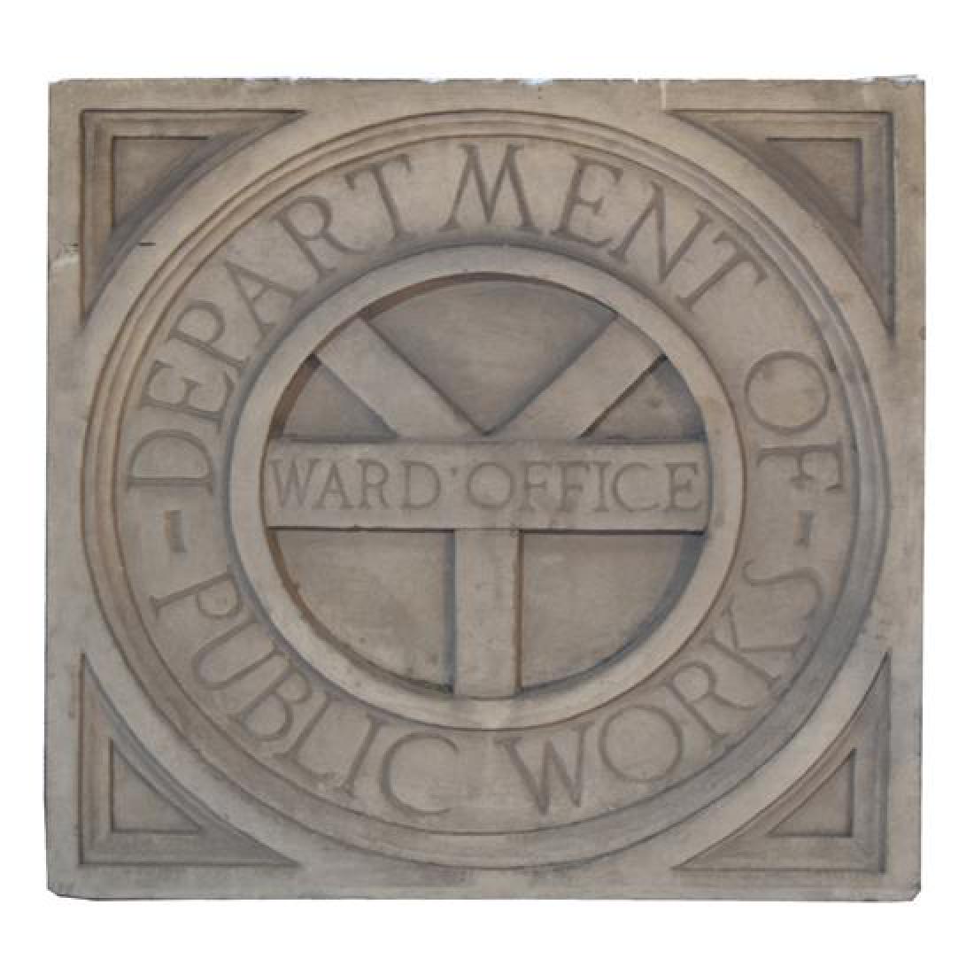A Limestone Ward Office Panel with the Seal of Chicago (1 of 3)