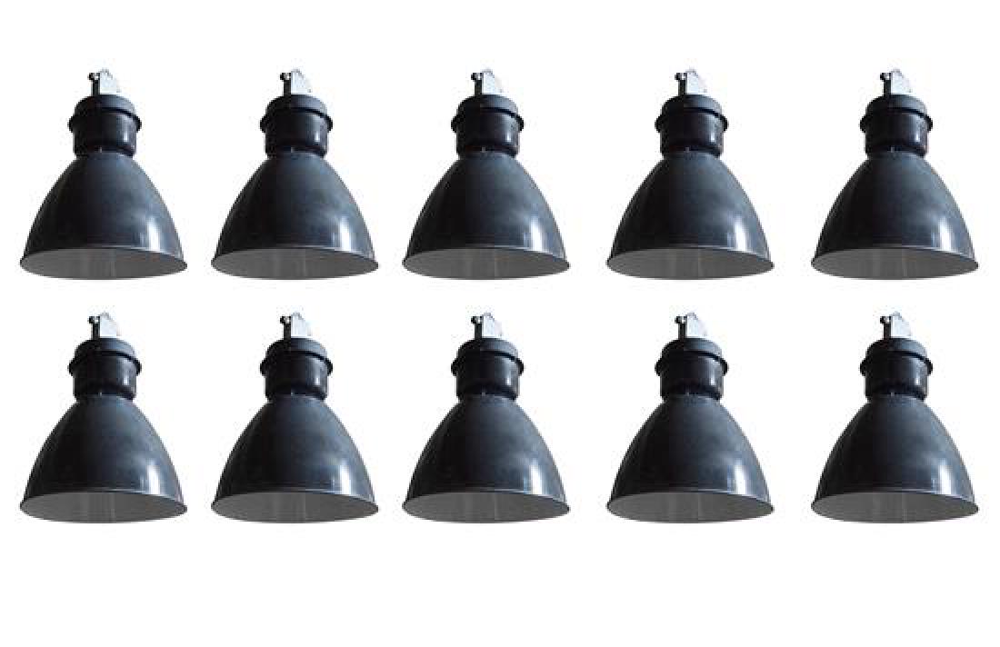 A Set of Ten Enameled Steel Industrial Light Fixtures (1 of 3)