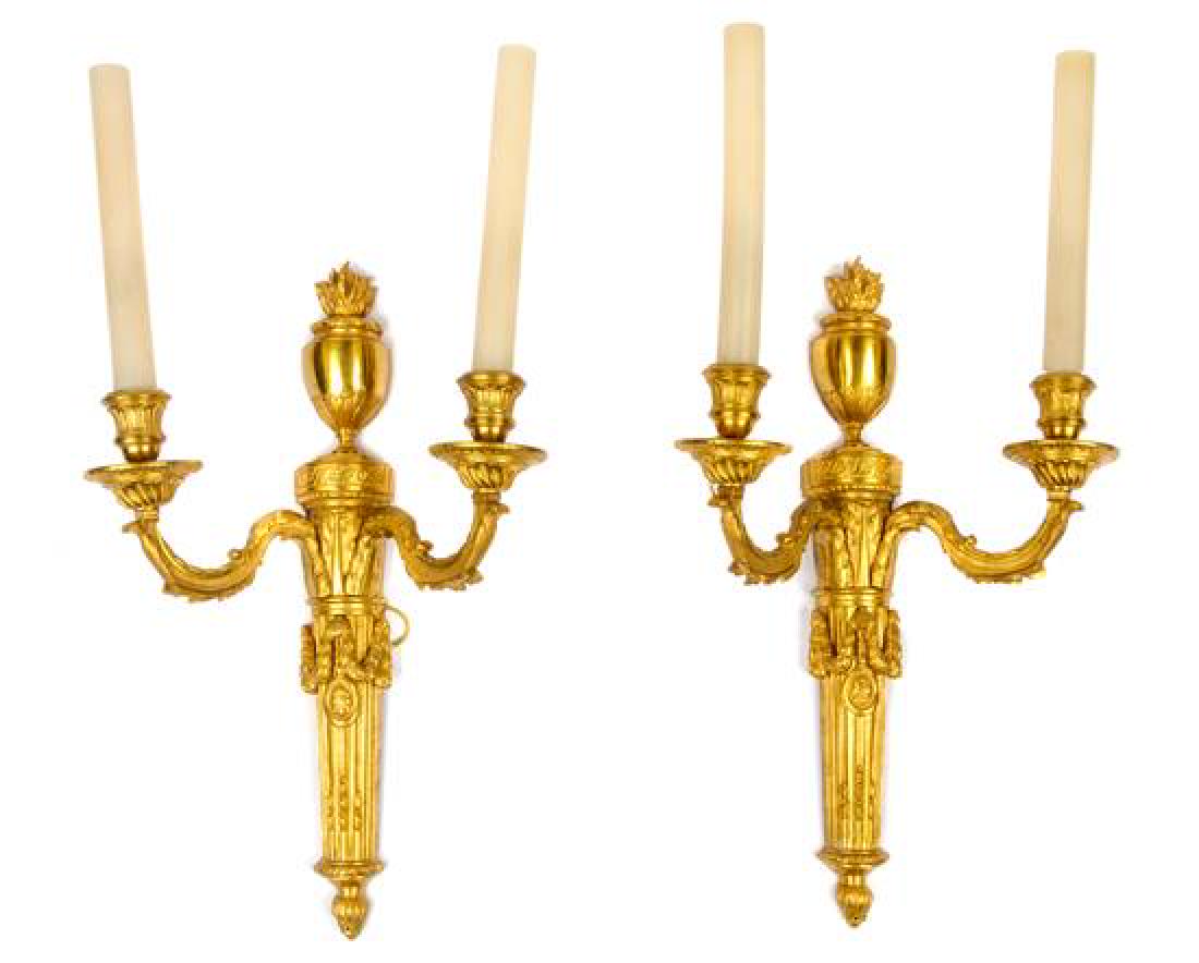 A Pair of Louis XVI Style Gilt Bronze Two-Light Sconces (1 of 1)
