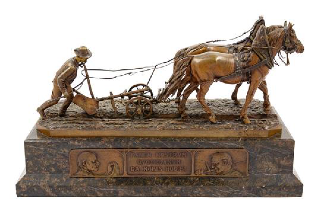 Carl Kauba, (Austrian, 1865-1922), Panem Nostrum: Carl Kauba (Austrian, 1865-1922) Panem Nostrum Quotidianum da Nobis Hodie! bronze signed C. Kauba Height of bronze 6 7/8 x width 16 inches. Estimate $800-1,200 Height overall 10 3/8 inches. Please req