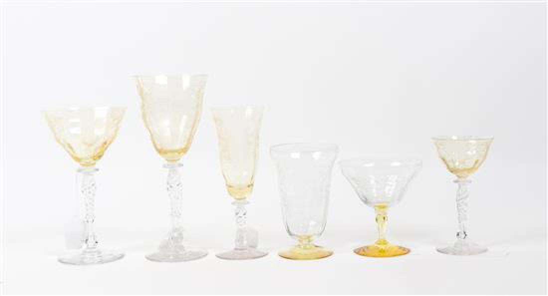 * A Partial Etched Amber Glass Table Service Height of (1 of 2)