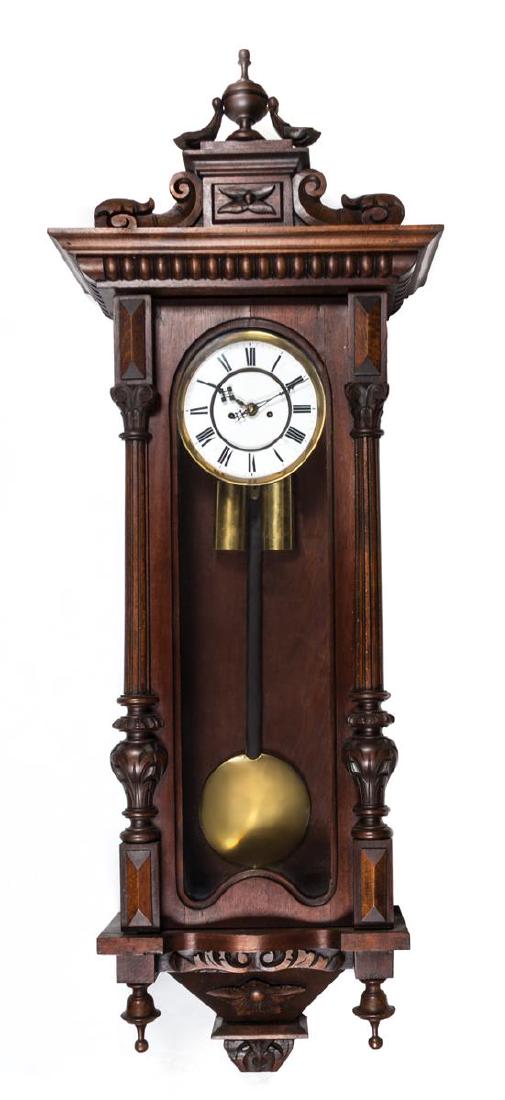 A Victorian Walnut Wall Clock Length 40 inches overall. (1 of 1)