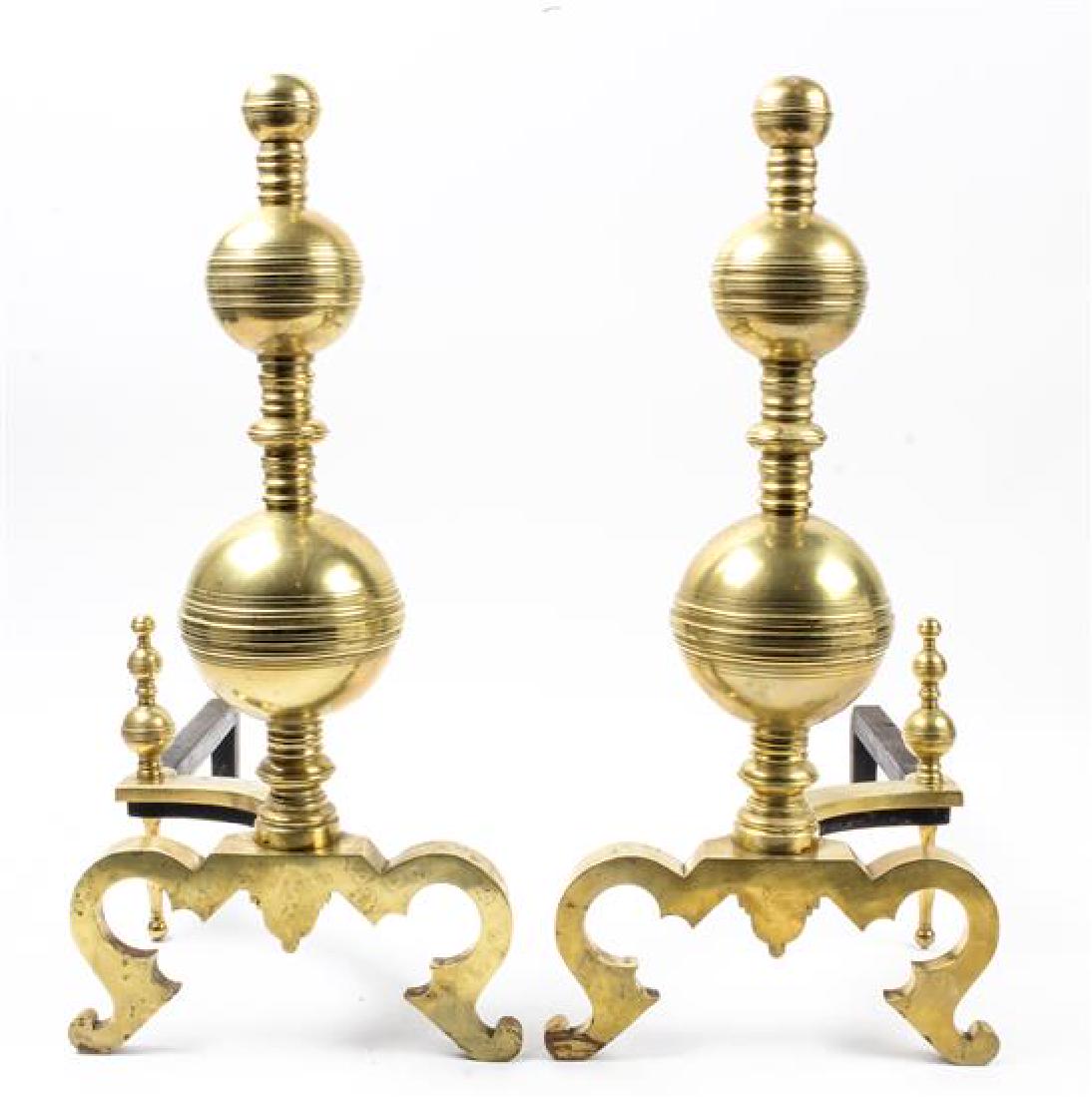 A Pair of American Brass Andirons Height 22 3/4 inches. (1 of 1)