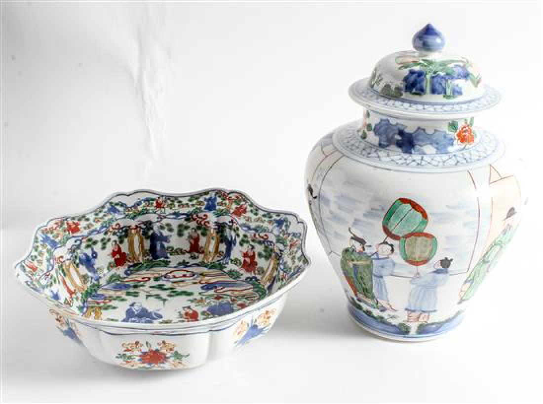 * Two Chinese Wucai Porcelain Articles Height of larger (1 of 1)