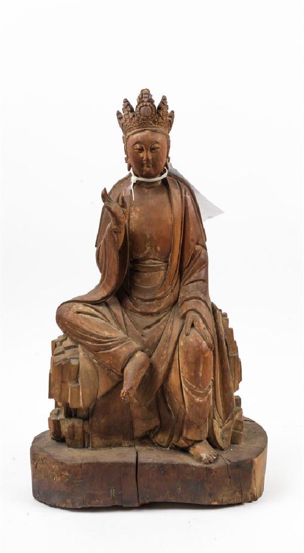* A Carved Wood Figure of Guanyin Height 22 3/4 inches. (1 of 1)