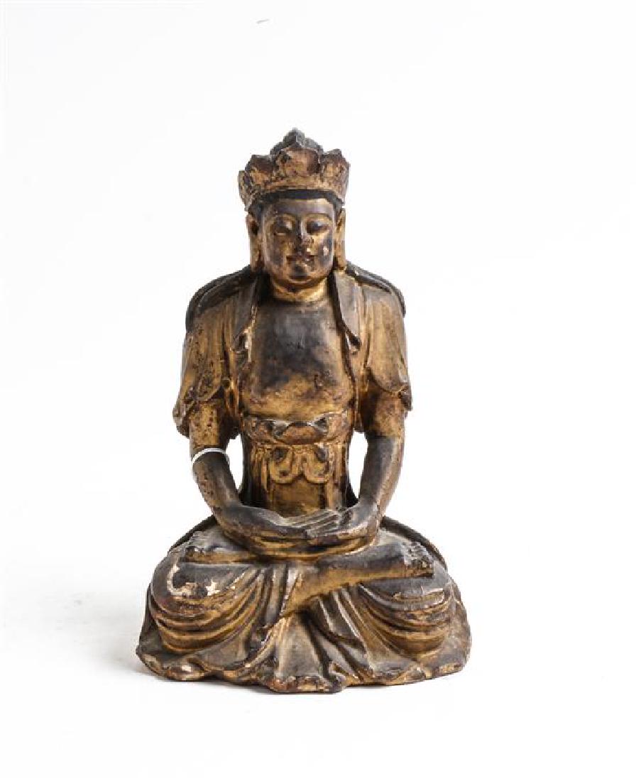 A Chinese Gilt Lacquered Wood Figure of Buddha Height 7 (1 of 1)