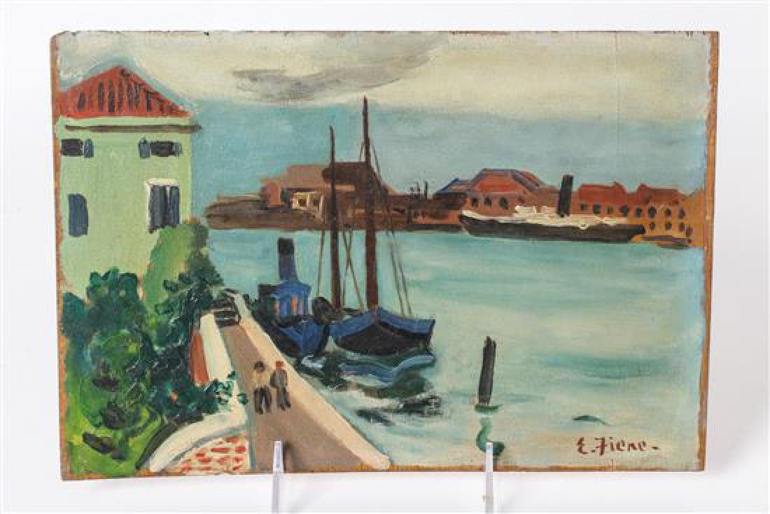 * Ernest Fiene, (American, 1894-1965), Venice #2: * Ernest Fiene (American, 1894-1965) Venice #2 oil on board signed (lower right) 9 1/2 x 12 inches. Estimate $200-400 Property Sold to Benefit the Acquisition Fund of The San Diego Museum of Art, San