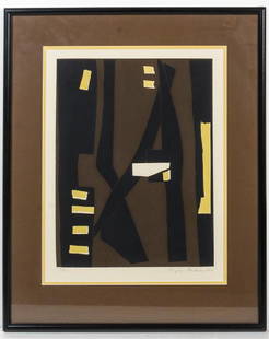 * Mogens Andersen, (Danish, 20th century), Abstract: * Mogens Andersen (Danish, 20th century) Abstract Composition, 1956 color lithograph edition 18/25, signed and dated in pencil (lower right) 18 x 14 inches. Estimate $100-200 Property from the Estate