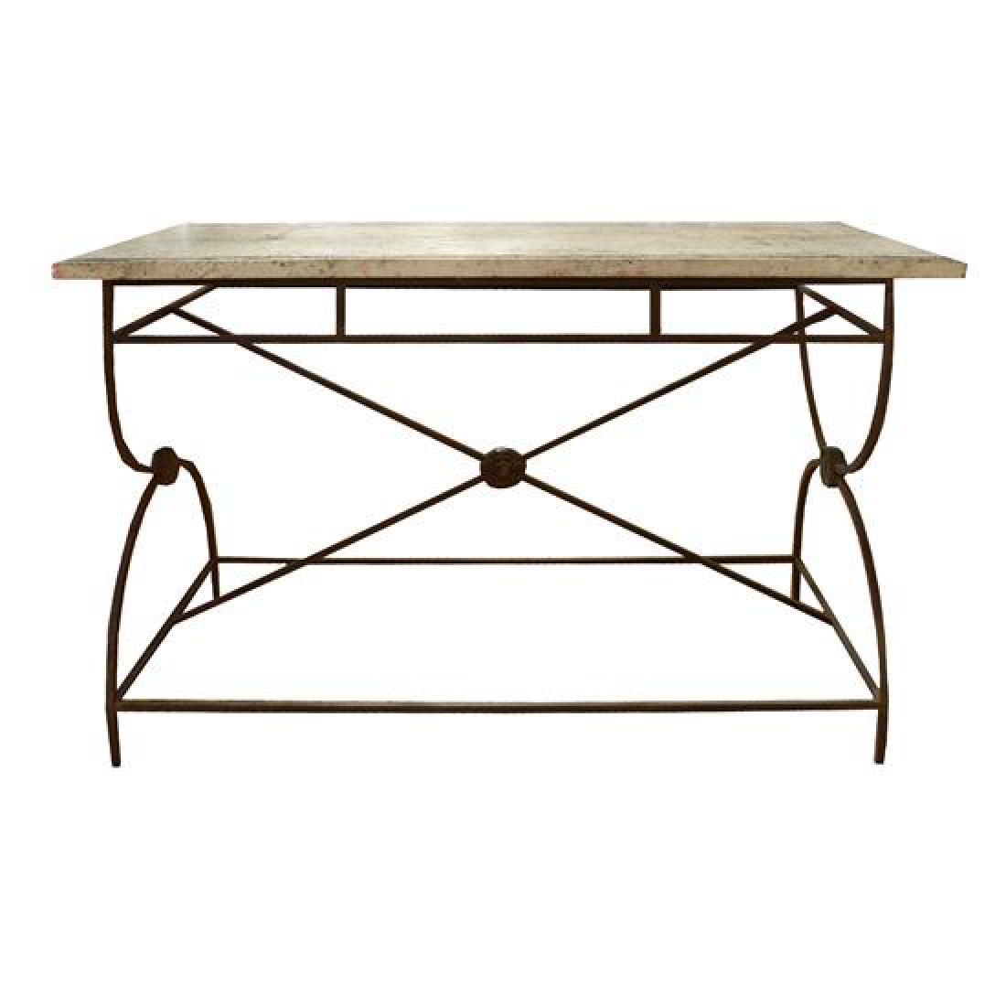 An Iron and Lead Travertine Top Table 47.5" W x 23.5 "d: An Iron and Lead Travertine Top Table france, circa 1930 47.5" W x 23.5 "d x 29.5" H Estimate $1,000-2,000