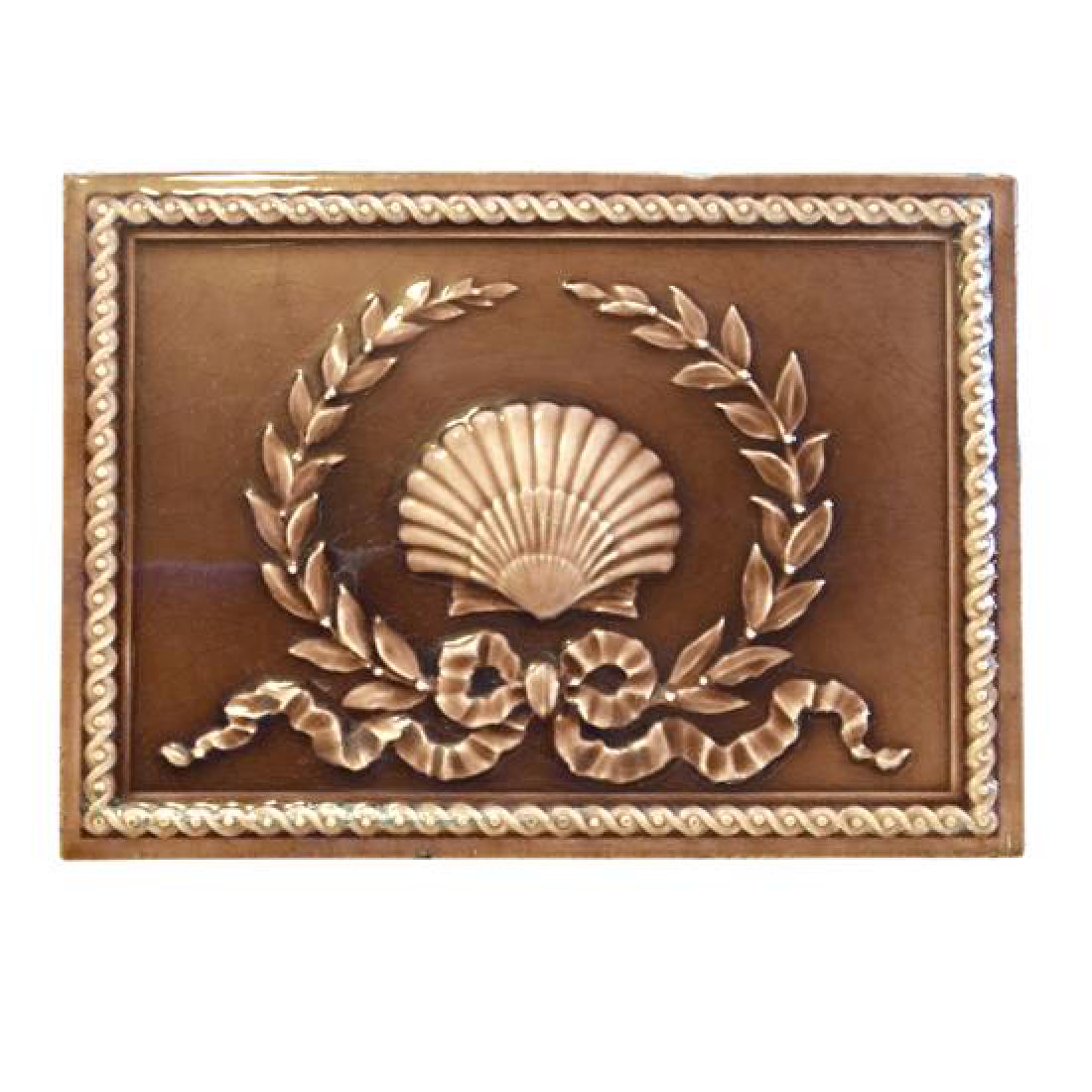 A Shell and Wreath Decorated Glazed Tile 12" W x 1" D x (1 of 1)