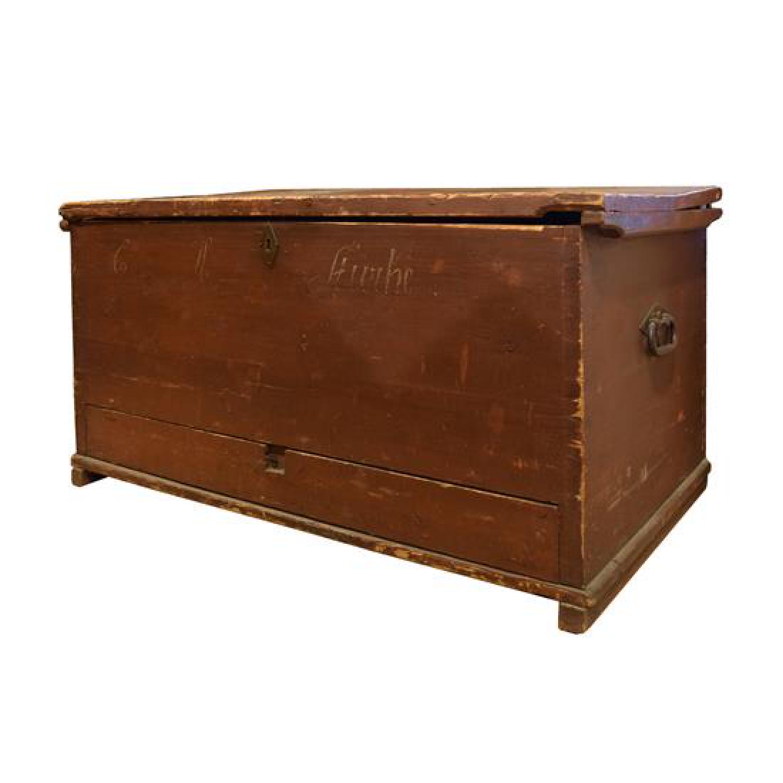 An Iron Mounted Work Chest 45" W x 22" D x 23" H (1 of 4)