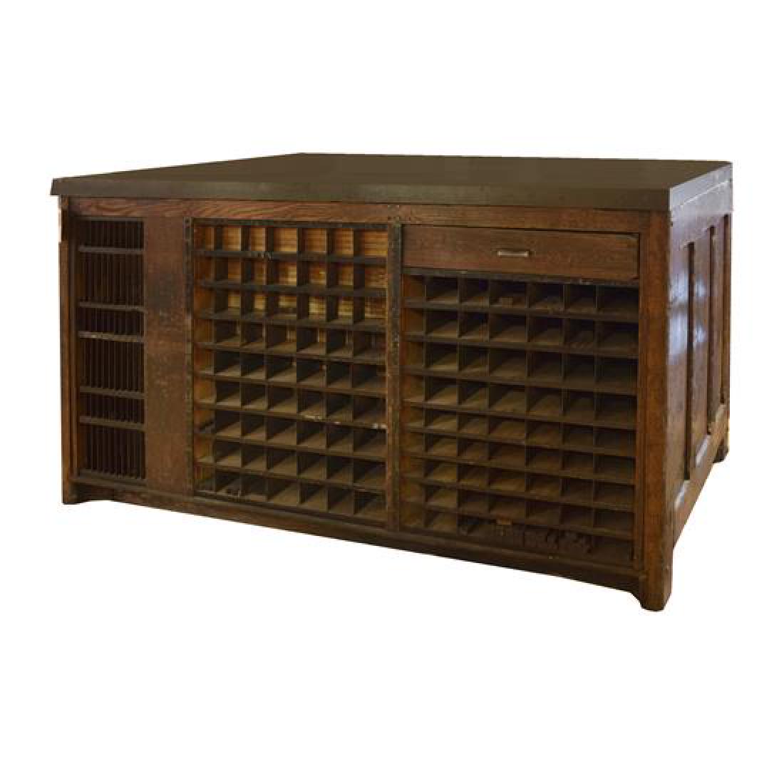 An Oak and Steel Printer's Cabinet 65" W x 39" D x (1 of 4)