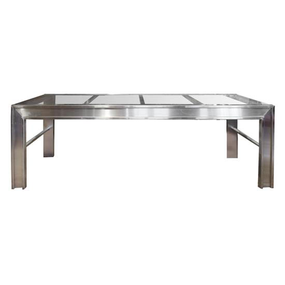 A Mid Century Polished Steel and Glass Table 96" W x (1 of 4)