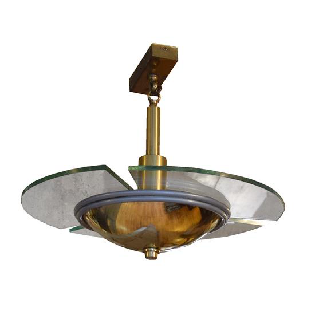A Set of Eight Brass and Glass Light Fixtures 16" W x (1 of 5)