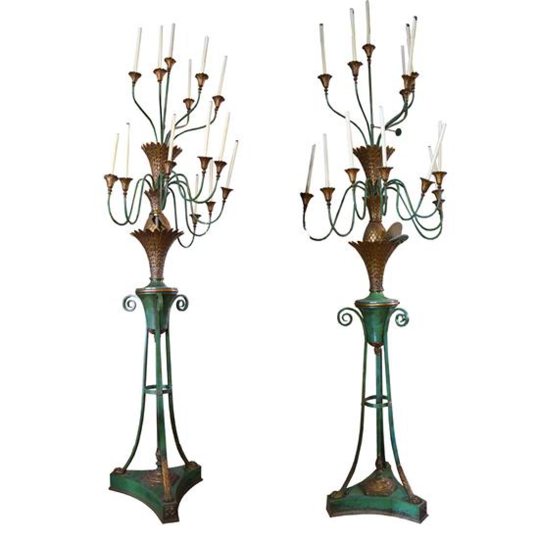 A Pair of Multi-Arm Torchieres 38" W x 25" D x 126" H: A Pair of Multi-Arm Torchieres united states, 20th century 38" W x 25" D x 126" H Estimate $400-800