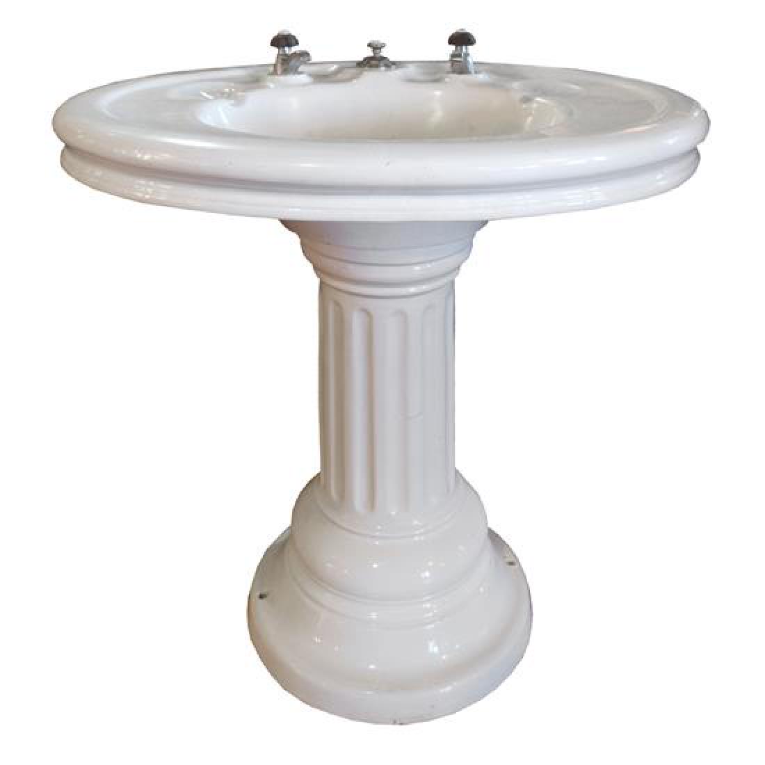 A Porcelain Pedestal Sink 38" W x 27" D x 32.5" H (1 of 6)