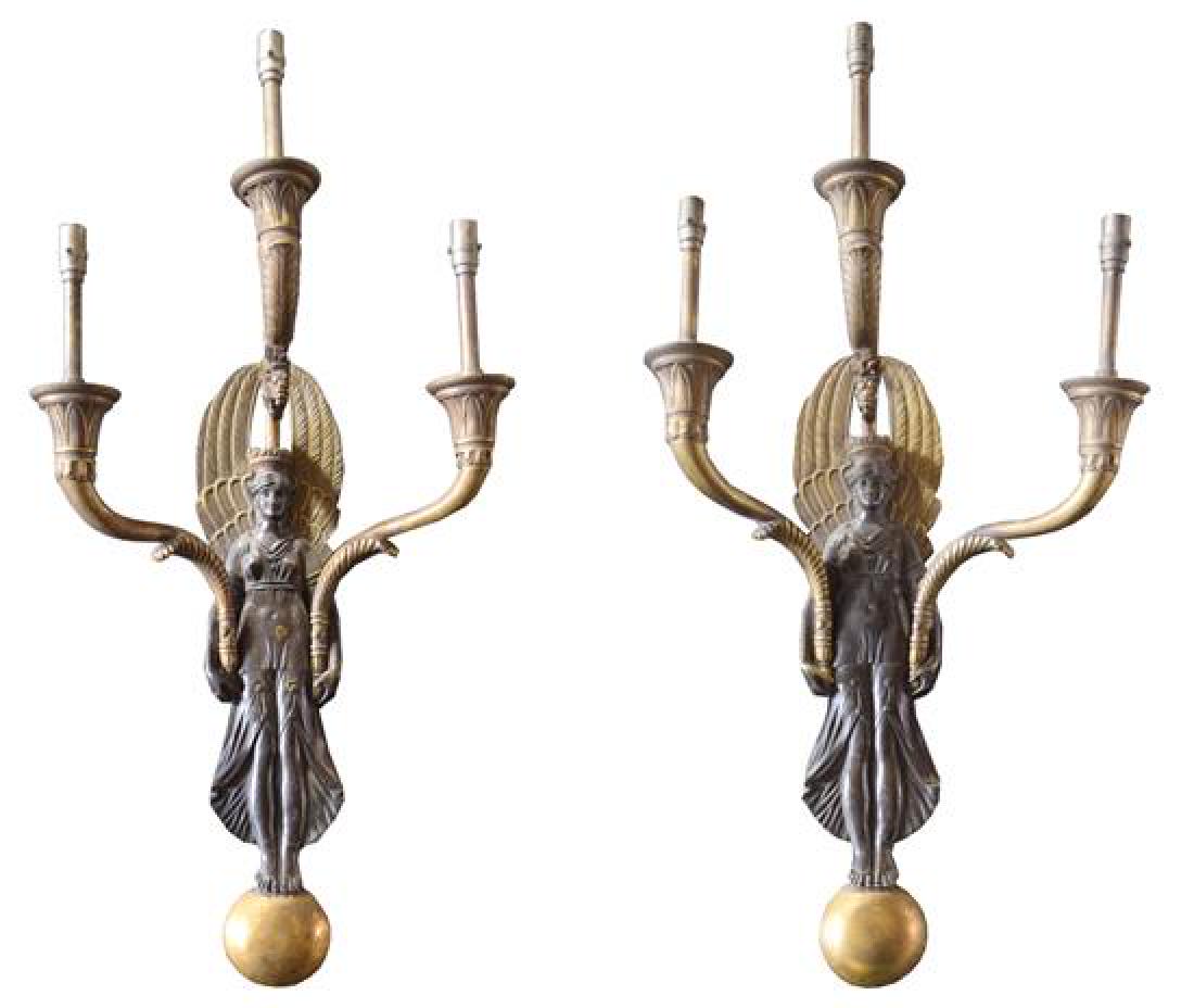 A Pair of Bronze Wall Sconces 11" W x 6" D x 21" H (1 of 6)